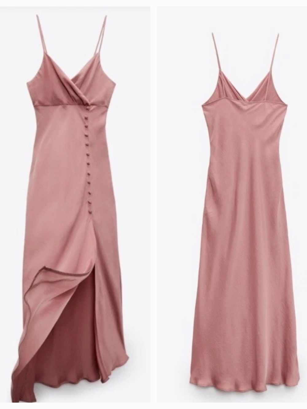 Women's Zara Dusty Pink Satin Effect Slip Dress V Neck  Size Small